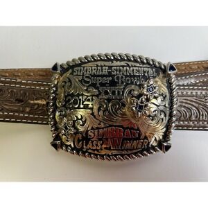 VTG 2014 Simbrah Simmental Class Winner Bob Berg Belt Buckle Nocona Tooled Belt